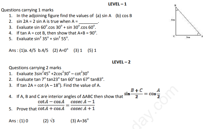 class 10 trigonometry assignment